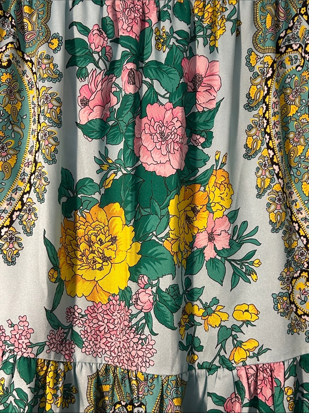Kobi Halperin Floral Paisley Tiered Maxi Skirt Aqua Boho - Picture 13 of 15